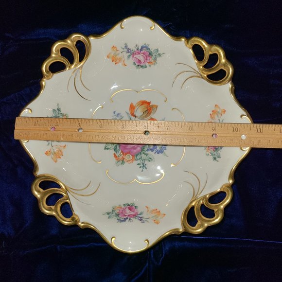 J L Menau Footed Porcelain Center  Bowl - Vintage - Picture 11 of 12